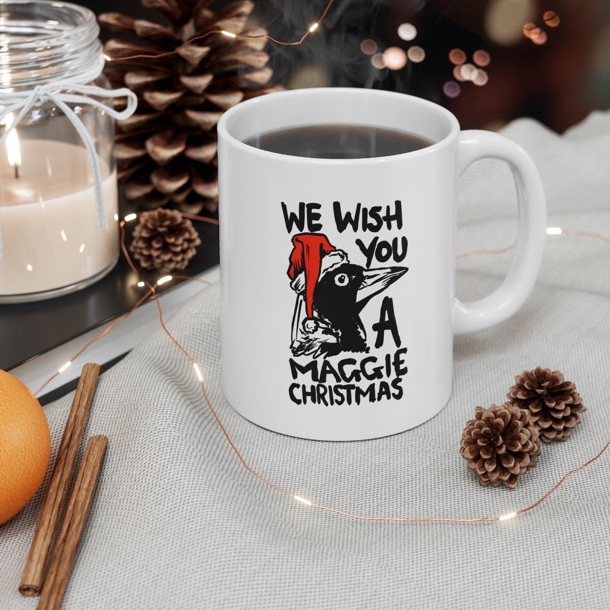 Funny Christmas Magpie Mug with Magpie Quote, Australian Magpie Mug with xmas Quote, Hip Hop Australian Mug with Swooping Magpie Bird