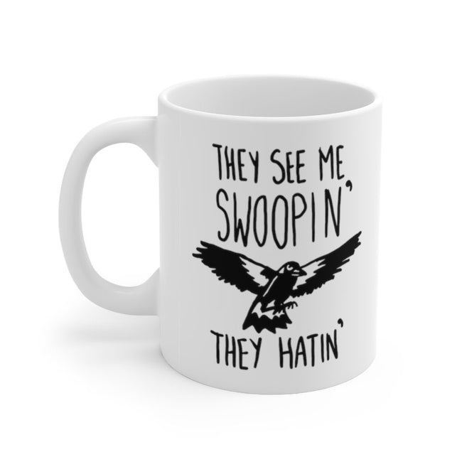 Funny Magpie Mug with Magpie Quote, Australian Magpie Mug with Rap Based Quote, Hip Hop Australian Mug with Swooping Magpie Bird Hover Image