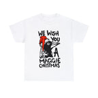 Funny Magpie Christmas  T-Shirt with Magpie Quote, Australian Christmas Themed Magpie Tee with Quote "We Wish You a Maggie Christmas"