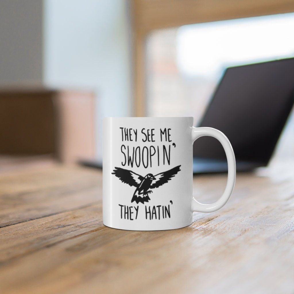 Funny Magpie Mug with Magpie Quote, Australian Magpie Mug with Rap Based Quote, Hip Hop Australian Mug with Swooping Magpie Bird