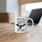 Funny Magpie Mug with Magpie Quote, Australian Magpie Mug with Rap Based Quote, Hip Hop Australian Mug with Swooping Magpie Bird
