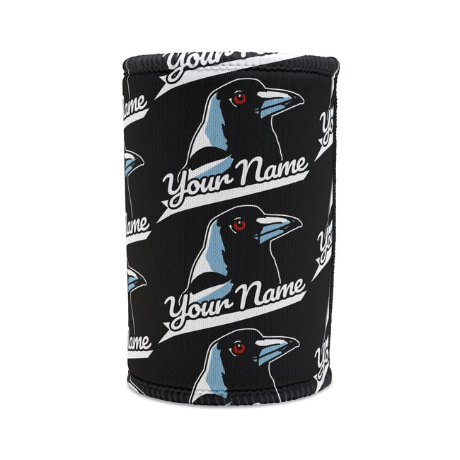 Funny Magpie Stubby Cooler, Australian Magpie Stubby Holder! Magpie Beer Cosie for fans of Magpies Add Your Name for Personalisation! Hover Image